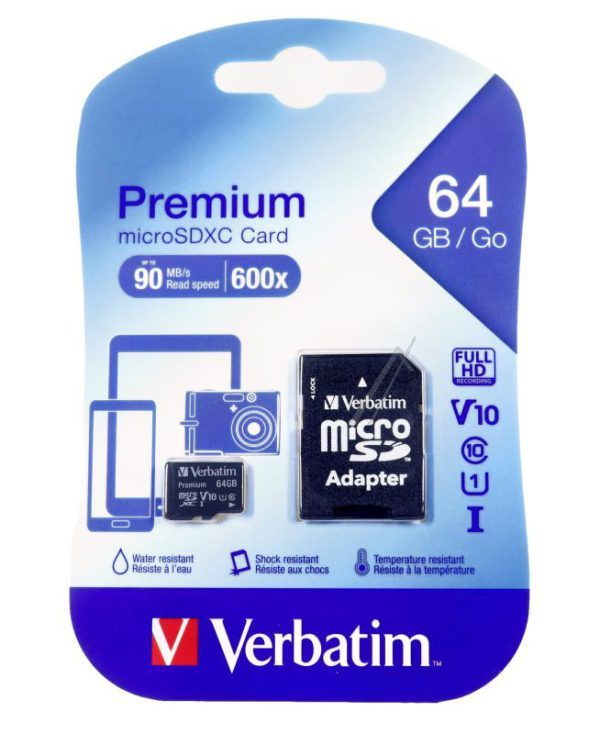 MICRO-SDXC 44084 GEHEUGENKAART 64GB VERBATIM UHS-I CLASS-10 INCL. ADAPTER