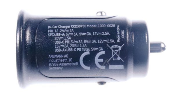 IN-CAR-CHARGER CC230PD 1000-0029 USB-AUTOLADER INCL. USB-C 3,0A