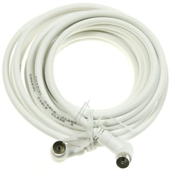 COAX-AANSLUITKABEL STEKER 90°/  CONTRA 90° CLASS:A,  WIT 5,0MTR.