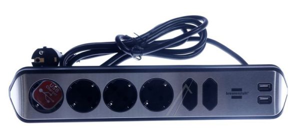 ESTILO 1153590610 TAFELKONTAKTDOOS MET USB-LAADFUNCTIE 6 VOUDIG 4X RANDAARDE & 2X EURO ZILVER/ ZWART