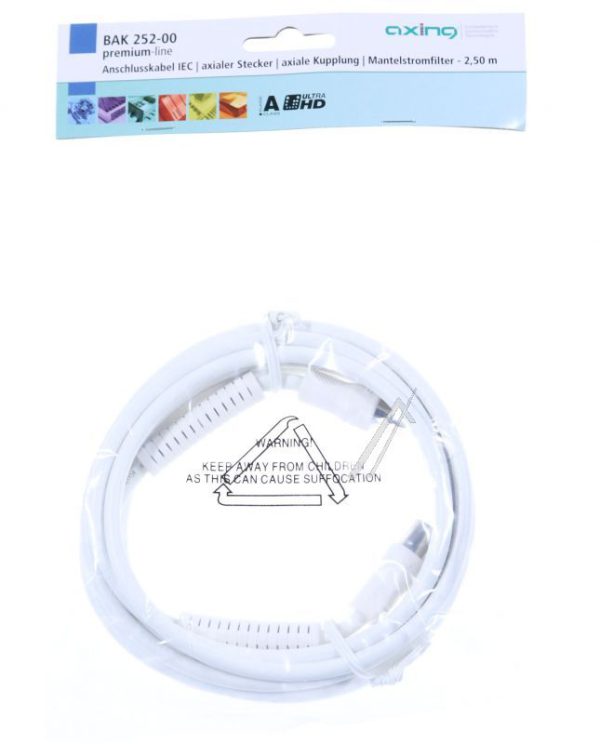 BAK 252-00 BAK25200 AANSLUITKABEL IEC 1E STEKER: COAX-CONTRA 2E STEKER: COAX-STEKER 2,5M WIT