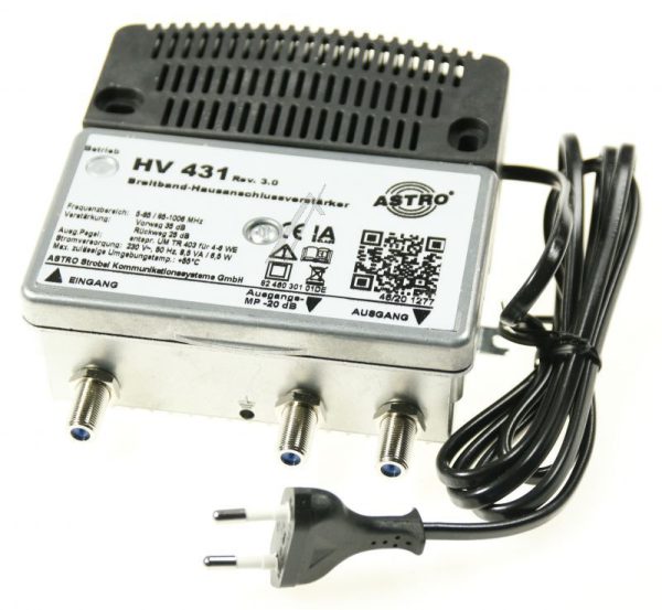 HV 431 00217428 BREITBANDVERSTÄRKER MIT 65 MHZ RÜCKWEG,  VORWEG BIS 1006 MHZ,  VERSTÄRKUNG VORWEG 35 DB,  AUSGANGSPEGEL VORWEG 101 DBV