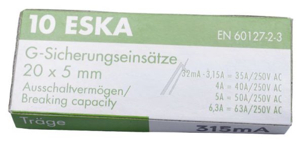 0,315A-T ZEKERING,  TRAAG,  5X20MM. INH:10 ST. ROHS-CONFORM