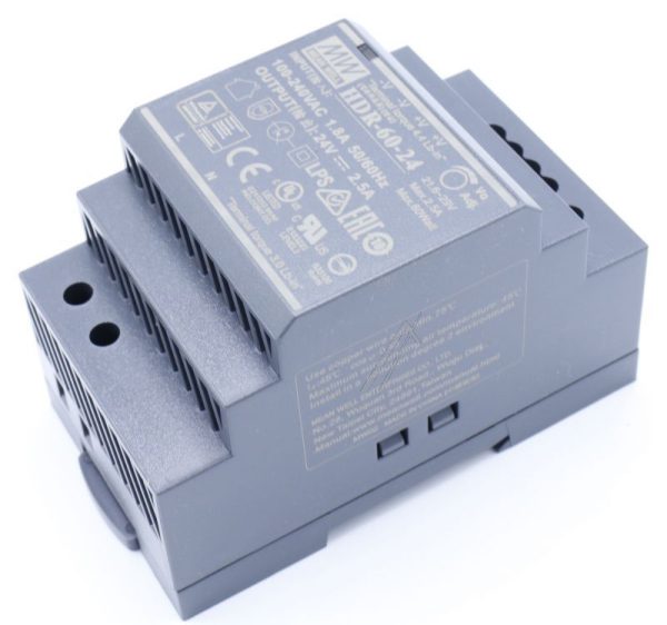 24VDC-2500MA-60W HDR-60-24 AC/ DC DIN RAILVOEDING 230VAC /  24VDC-2,5A 60W.
