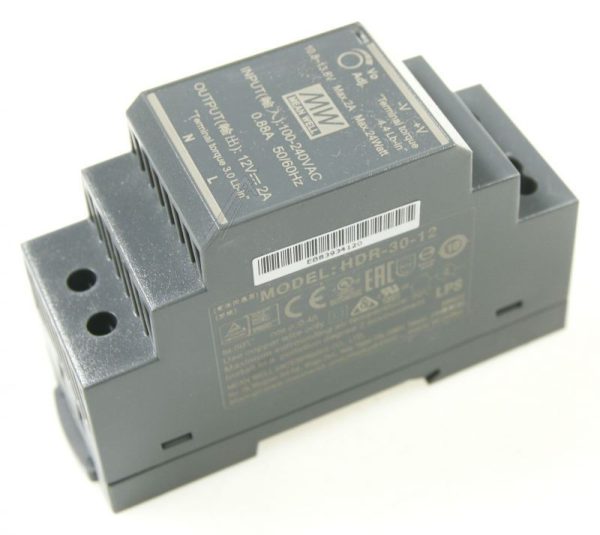 12V DC 2,0A 24W HDR-30-12 AC/ DC DIN RAILVOEDING 230VAC /  12VDC-2,0A 24W.