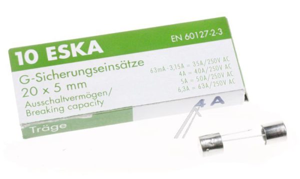 4,0A-T ZEKERING,  TRAAG,  5X20MM. INH:10 ST. ROHS-CONFORM