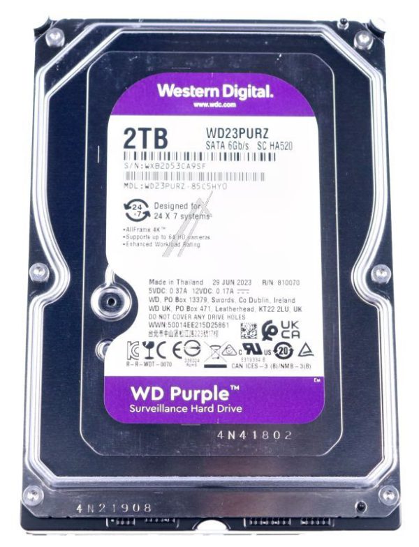 WD23PURZ WD PURPLE 2TB SATA 6GB/ S CE HDD 8,9CM 3,5ZOLL INTERNAL 256MB CACHE 24X7 BULK