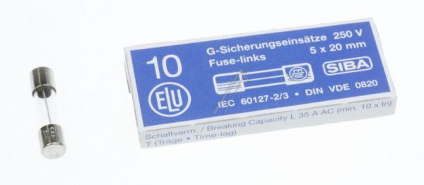 8,0A-T ZEKERING,  TRAAG,  5X20MM. INH:10 ST. ROHS-CONFORM