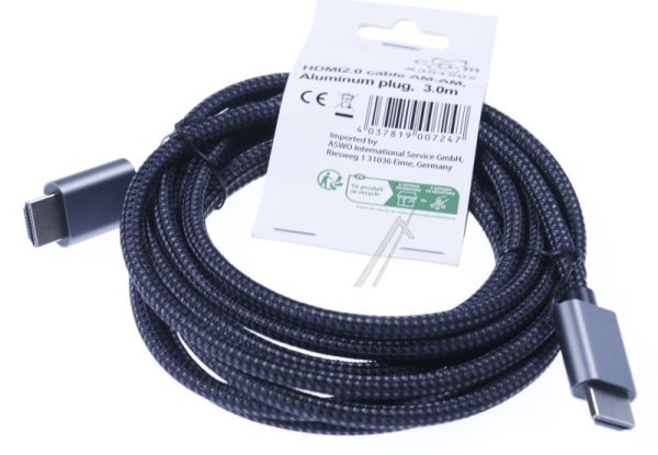 HDMI KABEL MET ALUMINIUMSTEKERS EN TEXTIELCOATING 4K*2K@60HZ 3,0M ZWART