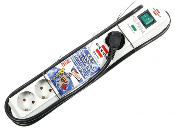 ECO-LINE 13.500A 1159750015 TAFELCONTACTDOOS 6-VOUD    OVERSP. BEVEILIGING GRIJS 1,5MTR