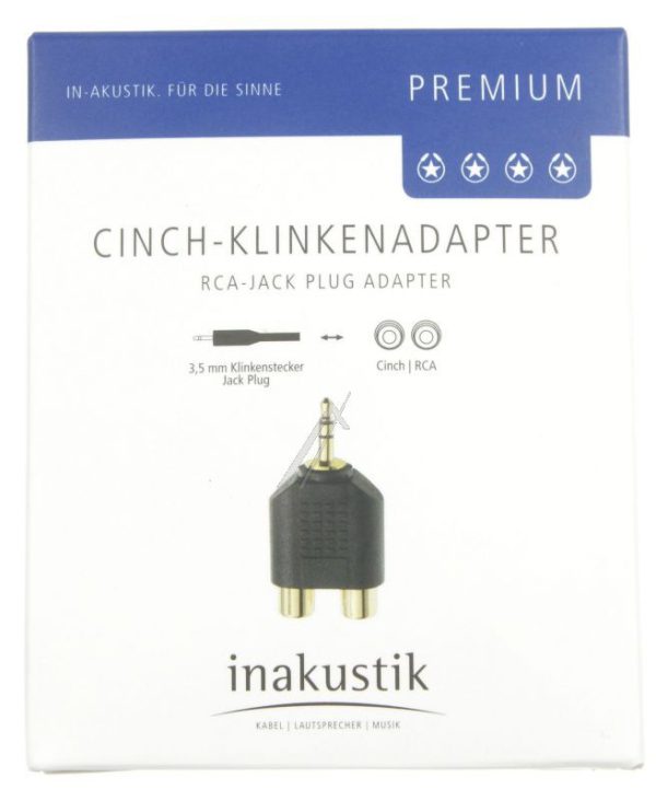0081381 AUDIO-ADAPTER 3,5MM. JACK-STEKER /  2X CINCH-CONTRA,  VERGULD