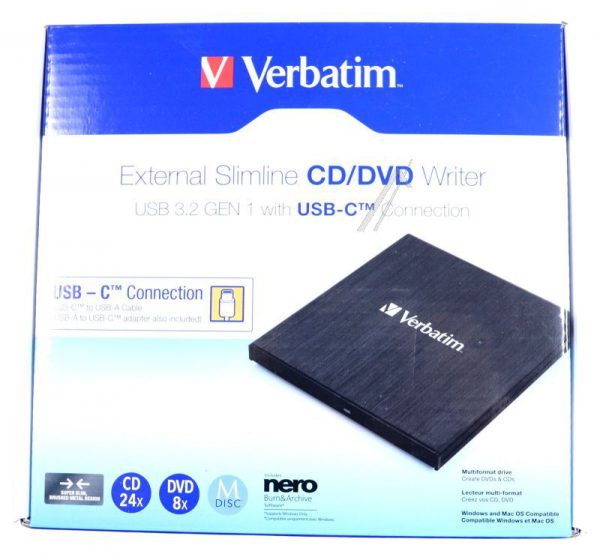 43886 DVD-BRANDER,  SLIM,  USB-C 3.2 GEN 1 MET NERO BURN & ARCHIVEER SOFTWARE