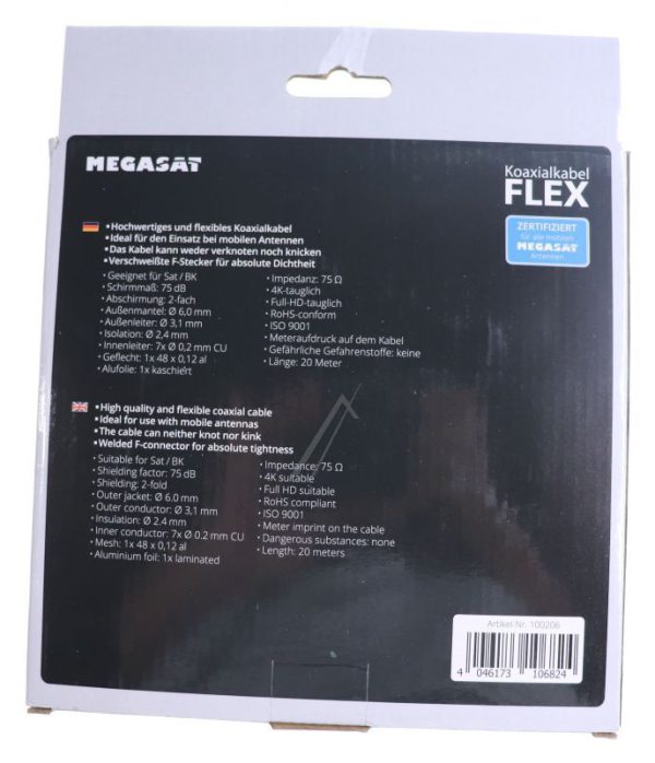 MEGASAT FLEX 75 DB 20 M 100206 KOAXIALKABEL FLEX 20M MIT 2 F-STECKERN - HOCHFLEXIBEL FÜR DEN MOBILEN EINSATZ