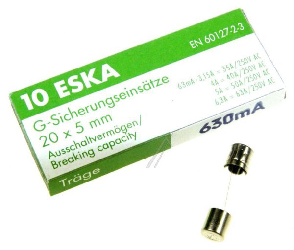 0,63A-630MA-T ZEKERING,  TRAAG,  5X20MM. INH:10 ST. ROHS-CONFORM