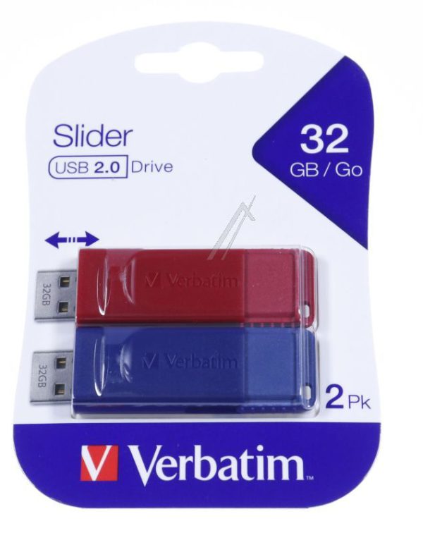49327 USB DRIVE 2.0 STORE N GO SLIDER 2 X 32GB (ROOD /  BLAUW)