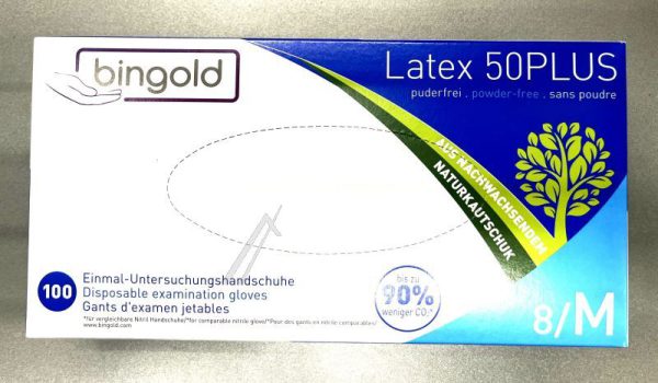 604218 WEGWERPHANDSCHOENEN LATEX 50PLUS,  POEDERVRIJ,  MAAT 8/ M,  NATUREL,  100 ST.