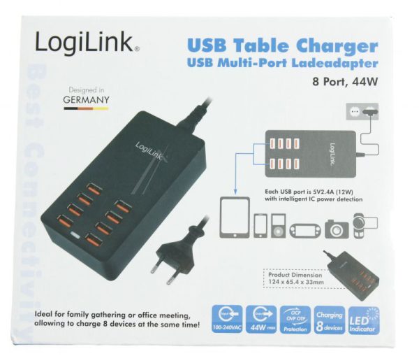 PA0140 USB-TAFELLADER,  8X USB-PORT,  44W.