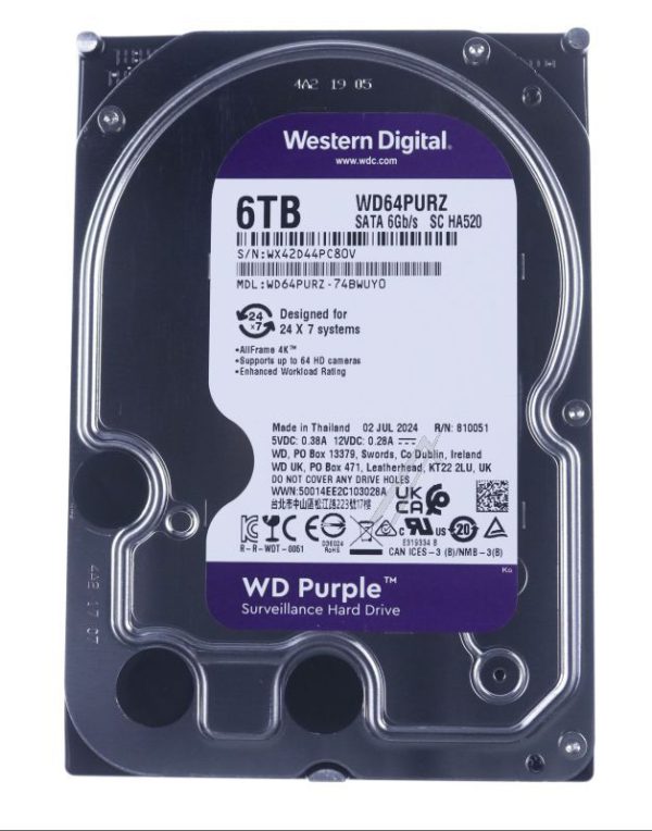 WD64PURZ WD PURPLE 6TB SATA HDD 8.9CM 3.5ZOLL INTERNAL 256MB CACHE