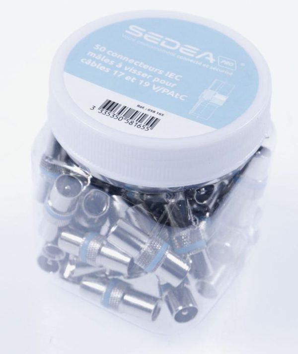 058165 BOÎTE DE 50 CONNECTEURS COAXIAL MÂLES 9,5MM À VISSER POUR CÂBLES 17 ET 19 V/ PATC