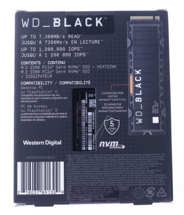 WDS200T2XHE WD BLACK 2TB SN850X NVME SSD SUPREMELY FAST PCIE GEN4 X4 M.2 MIT KÜHLKÖRPER INTERNAL SINGLE-PACKED