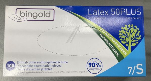 604217 WEGWERPHANDSCHOENEN LATEX 50PLUS,  POEDERVRIJ,  MAAT 7/ S,  NATUREL,  100 ST.