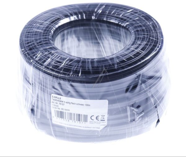 6X0,12MM² TELEFOONKABEL PLAT ZWART 6X0,12MM² ROL-100MTR.