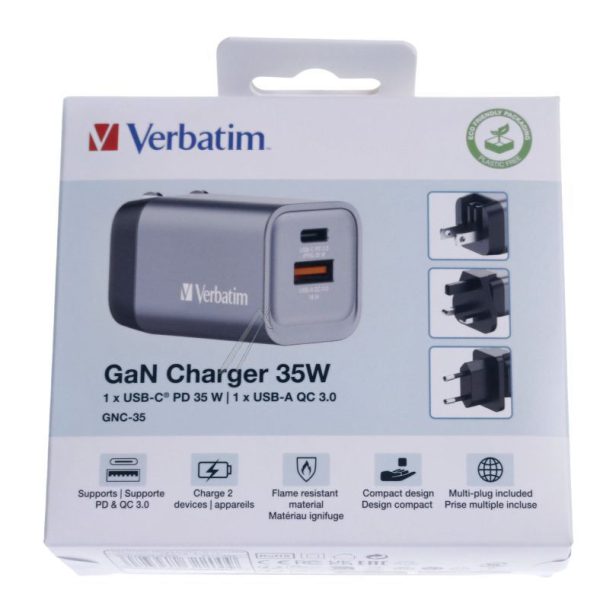 GNC-35 32200 GAN LADER 35W 1X USB-C,  1X USB-A,  PD,  QC,  PPS,  EU/ UK/ US