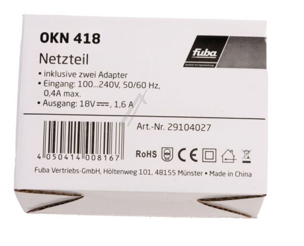 OKN 418 29104027 NETZTEIL 18V 1,6A INKL. F-ADAPTER