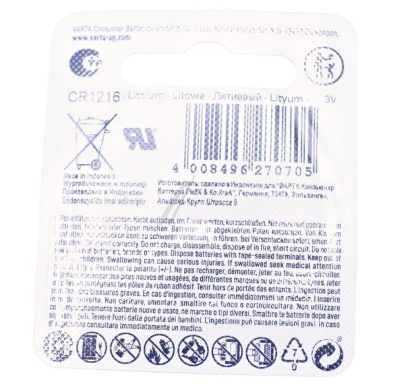 CR1216 6216101401 3,0V-25MAH LITHIUM KNOOPCEL VARTA