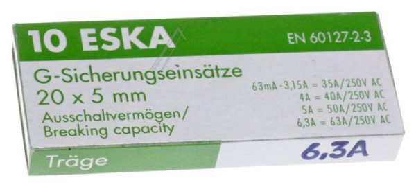 6,3A-T ZEKERING,  TRAAG,  5X20MM. INH:10 ST. ROHS-CONFORM