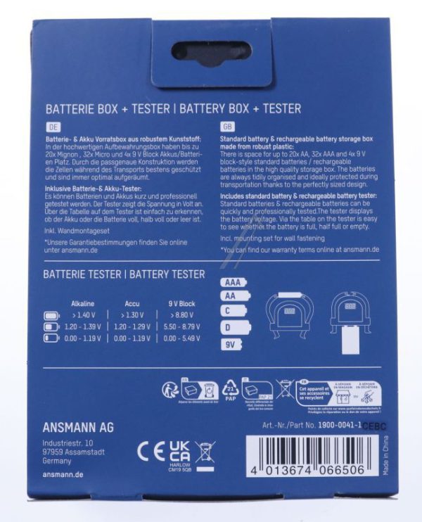 1900-0041-1 BATTERIEBOX FÜR BIS ZU 56 ZELLEN,  INKL. BATTERIE-TESTER