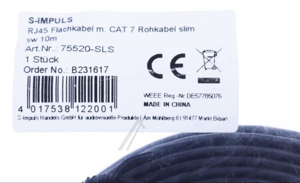 PATCHKABEL CAT7, RJ45, U/ FTP,  ZWART 10M,  SLIM