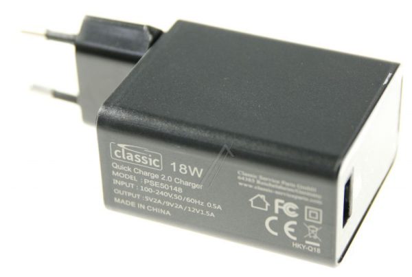 18W PSE50148 EU USB QUICK CHARGE QUALCOMM 2.0 LADER /  VOEDING 18W