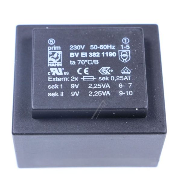 2X9V-2X250MA BVEI3821190 PRINTTRAFO 230V EI38 4,5VA 35,1X41,0X28,1MM